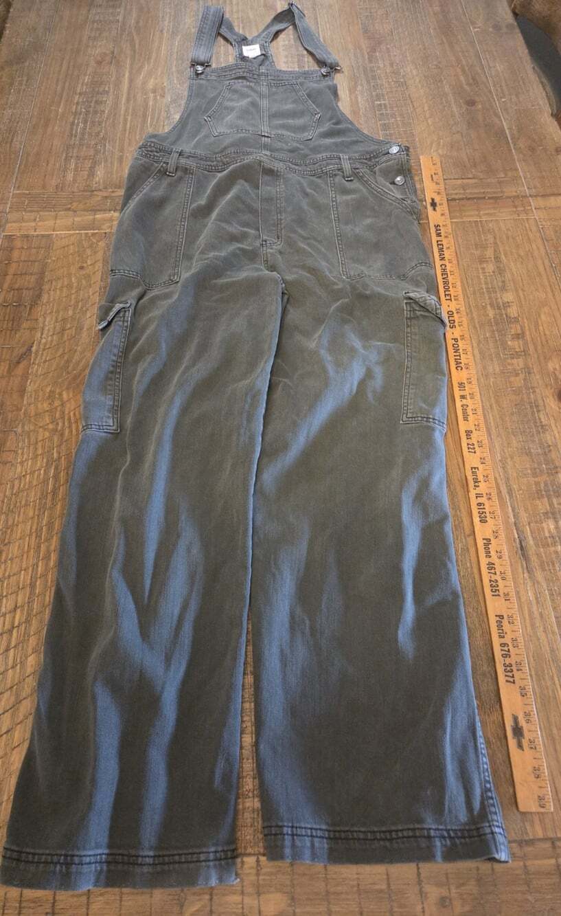 Aerie Women Black Soft Denim Cargo Pockets Gray Overalls Sz 2xl